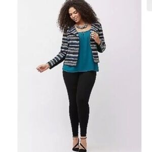 Lane Bryant 16 Blue and Black Boho Moto Blazer